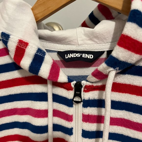 Lands' End Terry Red White Blue Hoodie Size Medium Petite - Picture 5 of 8